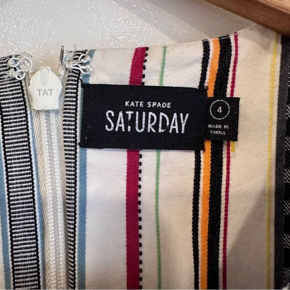 Kate Spade Saturday Cream and Multicolour Stripe Cotton Sleeveless Dress Size 4 - Picture 8 of 8
